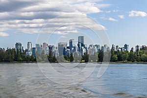 A view across Stanley Park towards the skyline of Vancouver, Canada