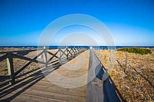 View across wooden footbridge, La Linea de la Concepcion, Costa