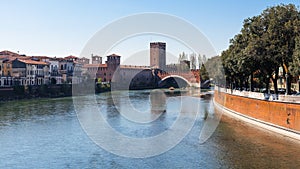 View of Adige river with Castelvecchio in Verona