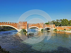 Stone bridge of Ponte Scaligero, Verona photo