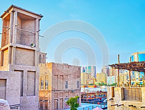 The view from adobe house roof, Al Seef neighborhood, Dubai, UAE