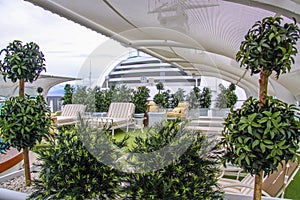 View of Adults Only relaxation and spa area on the upper decks of a modern cruise ship