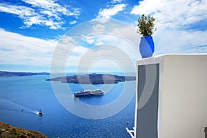 The view on Aegean sea and cruise ship