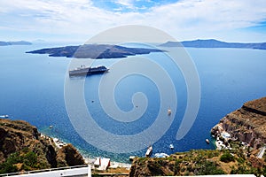 The view on Aegean sea and cruise ship