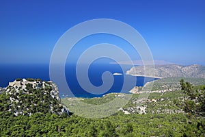 View of Aegean sea and Monolithos castle, Rhodes Island - Greece