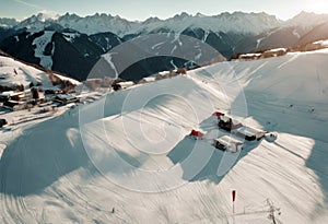 view aerial Austria Galtuer winter ski slope Tyrol groomer snow Travel Nature Landscape Mountain Drone Weather Alps Outdoors