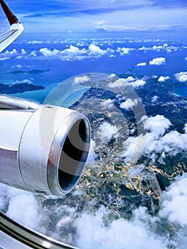 Scenic skyview from aeroplane over the island of Phuket Thailand photo