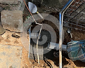 View of a affixed underground drainage pipe -Image photo