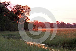 AFRICAN SUNSET LANDSCAPE WITH RIVER