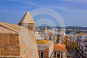 View of an agglomeration of houses in Ibiza Spain