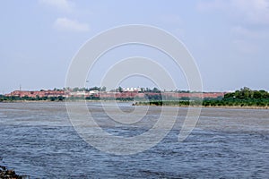 View of the Agra Red Fort from the Taj Mahal. India