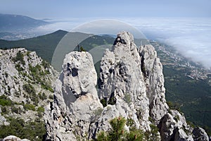 View from Ai-Petri mountain over cliff and Black Sea