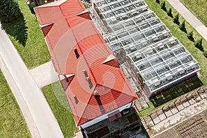 View from air of the building of research laboratory and glasshouse