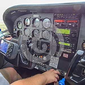 View of aircraft front control panel