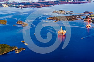 View from airplane to drill platform, Norway