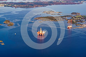 View from airplane to drill platform, Norway