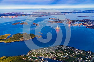 View from airplane to drill platform, Norway