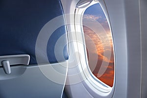 View From Airplane Window,view Sunset or azure sky from window of airplane