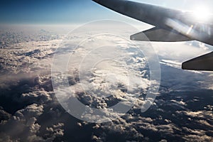 View from airplane window on the wing