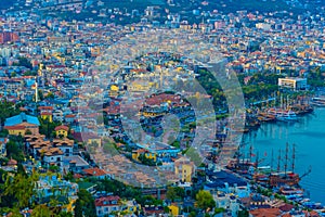 View of Alanya city and coastline with ships