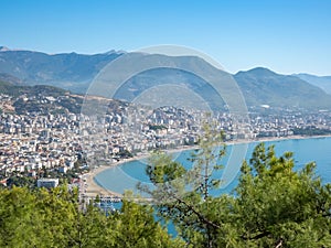 View from the Alanya fortress to the marine bay and the downtown