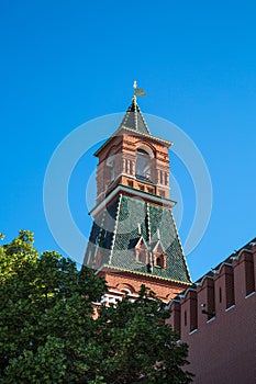 View of the Alarm tower of the Moscow Kremlin on a clear Sunny day.
