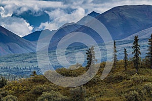 View of Alaskan Mountain Range in Denali National Park, Alaska