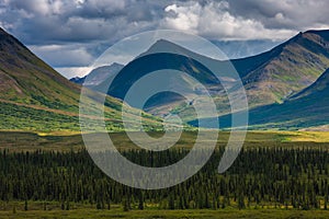 View of Alaskan Mountain Range in Denali National Park, Alaska