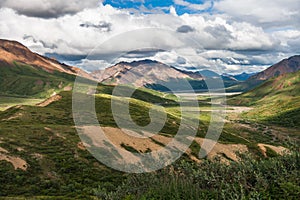 View of Alaskan Mountain Range in Denali National Park, Alaska