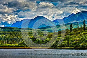 View of Alaskan Mountain Range in Denali National Park, Alaska