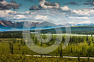 View of Alaskan Mountain Range in Denali National Park, Alaska