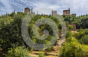 A view from Albaicin district of Granada looking up towards the Alhambra District
