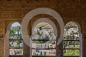 View of the Albayzin district of Granada, Spain, from a window i