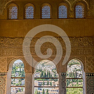 View of the Albayzin district of Granada, Spain, from a window i