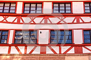 View of Albrecht Durer's House in Tirgertnertor square. Old town architecture with facade of medieval buildings