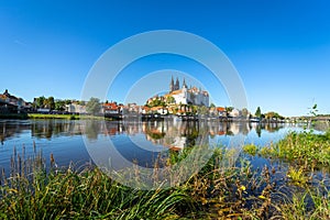 View on the Albrechtsburg castle and the Gothic Meissen Cathedral. Germany.