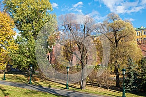 View of the Aleksandrovsky Garden on an autumn day