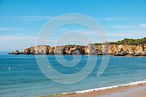 View of the Alemao Beach Praia do Alemao in Portimao Algarve Portugal; Concept for travel in Portugal and Algarve