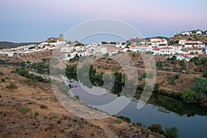 view of the Alentejo town of MÃ©rtola with the Guadiana river in evidence.