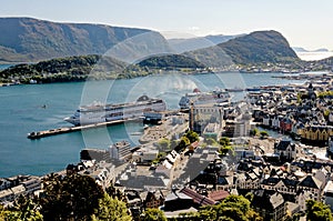 View of Alesund Port with cruise ships - Norway