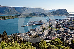 View of Alesund Port with cruise ships - Norway