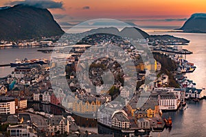 View of Alesund at sunset