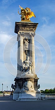 View on Alexander III bridge, Les Invalides in Paris in France.