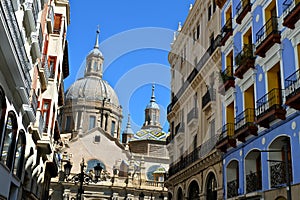 View from Alfonso street to El Pilar Cathedral in Zaragoza