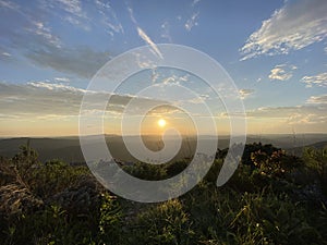 View of the algarvian mountains from the Buddhist stupa in Salir, Algarve, south of Portugal photo