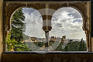 View of the Alhambra north side, Nazaries Palaces, Alcazaba and Generalife.