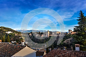 View of the Alhambra from the viewpoint of Albaicin, Granada, Andalusia