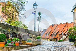 View of an alley passing Kaiserberg in Nurnberg, Germany