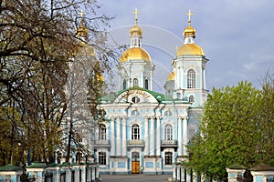 The view of the alley and St. Nicholas naval Cathedral, on a Sun