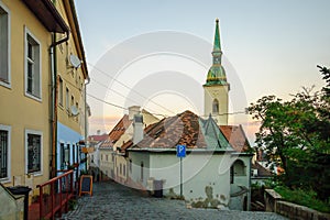 Alleys with St. Martins Cathedral, in Bratislava